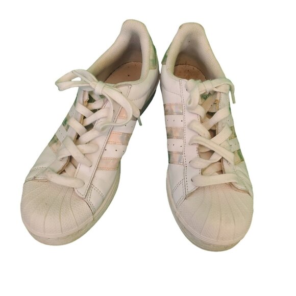 Adidas Women's Superstar Sneakers White Irridescent Pink Stripe leather Sz 6.5 - Picture 2 of 4